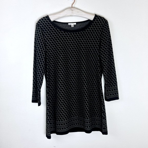 Tops - Sophie Max Womens Top Size Medium 3/4 Length Sleeves Black Gray Print Boat Neck